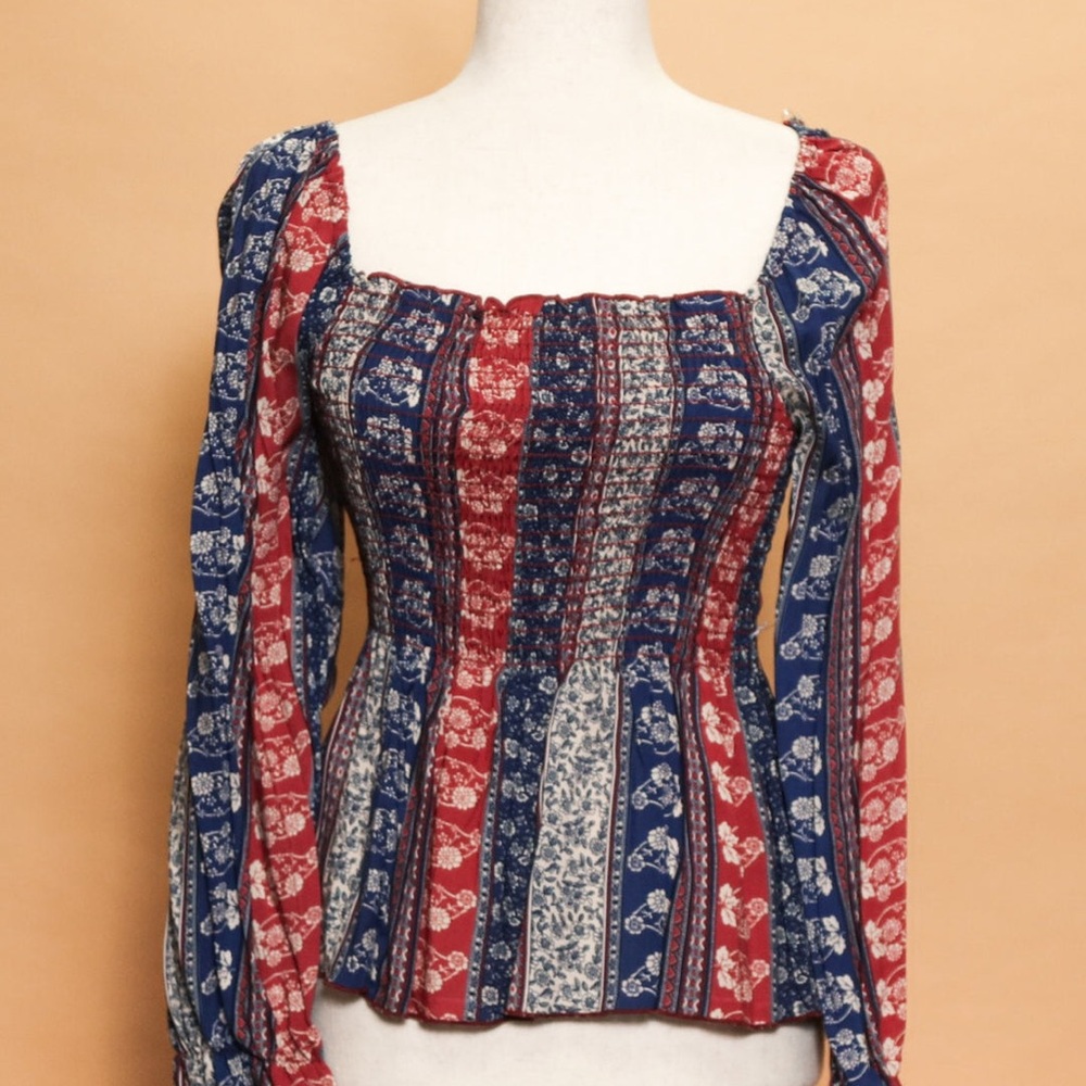 Floral Paisley Synch Box Neck Top